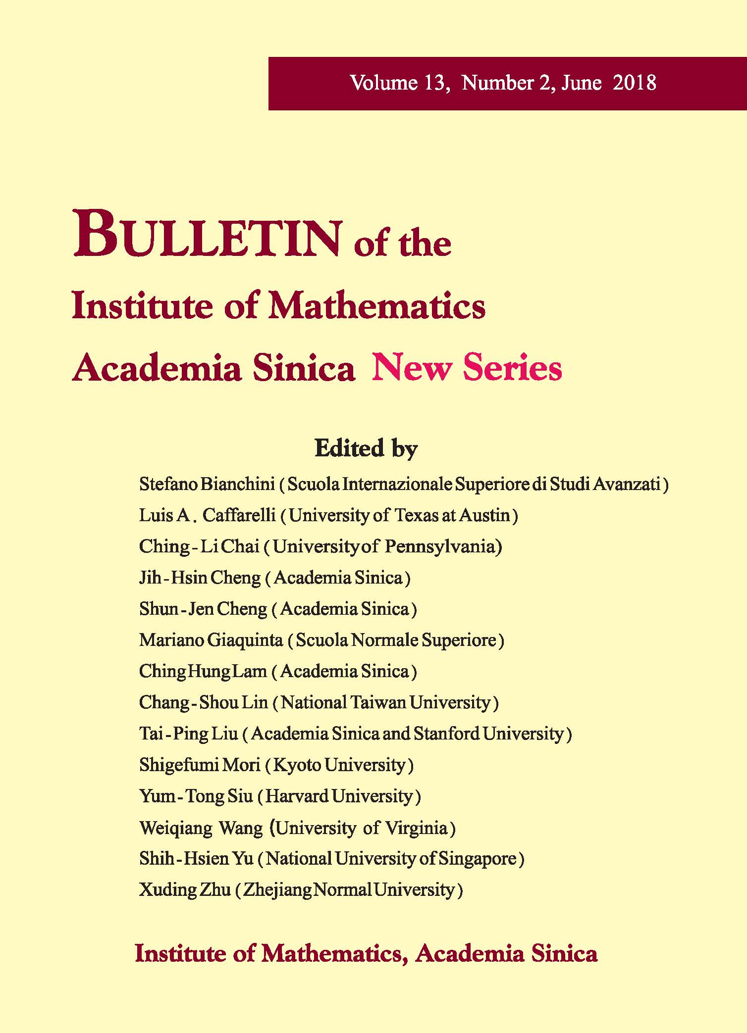 Bulletin of the Institute of Mathematics Academia Sinica New Series, Vol. 13, No. 2 is now available.