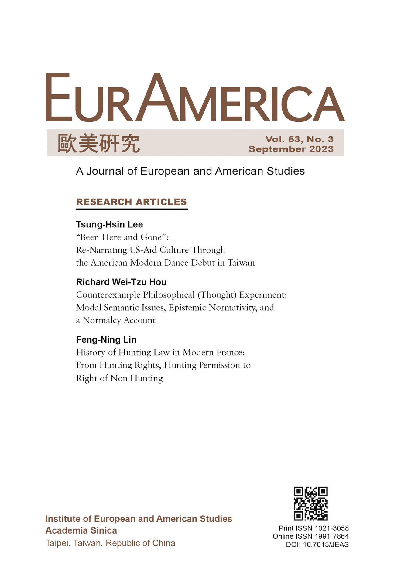 EurAmerica, Vol. 53, No. 3 is now available