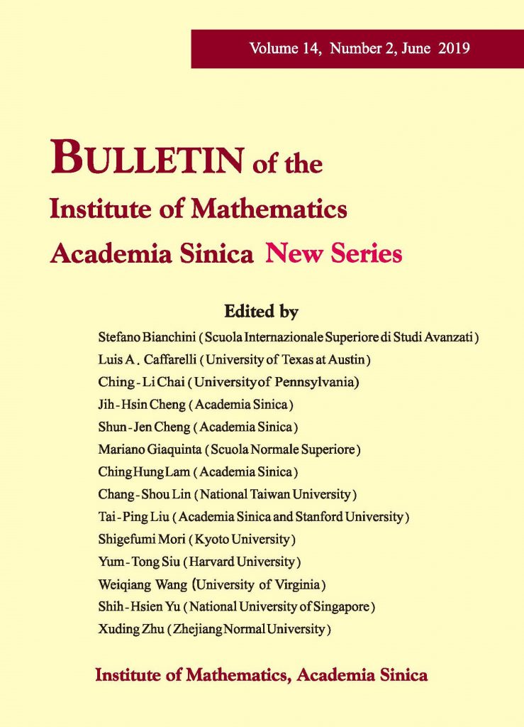 Bulletin of the Institute of Mathematics Academia Sinica New Series Volume 14 Number 2 is now available