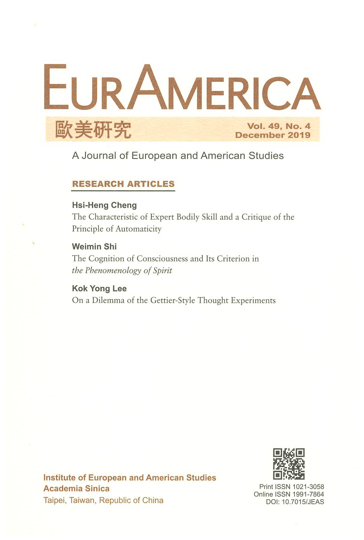 EurAmerica, Vol. 49, No. 4 is now available