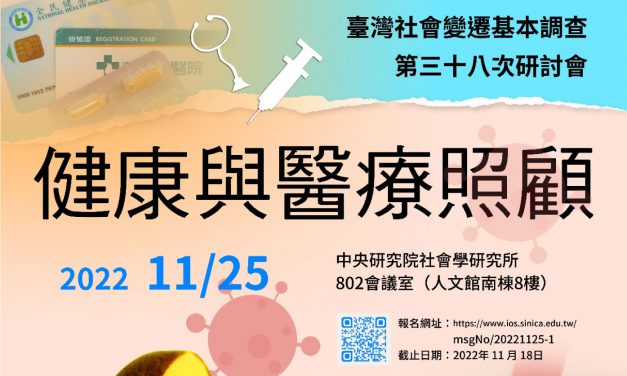 活動報名〉健康與醫療照顧：臺灣社會變遷基本調查第三十八次研討會